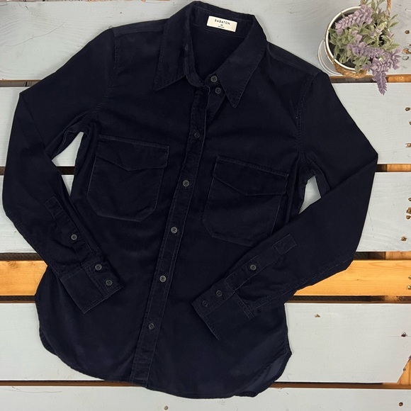 Aritzia Babaton Corduroy Harrison Shirt XS in Navy - Picture 2 of 7